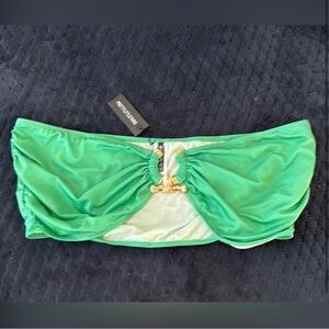 PrettyLittleThing Green Bandeau Bikini Top with Gold Accent NWT